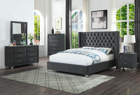 Grey Upholstered Bed