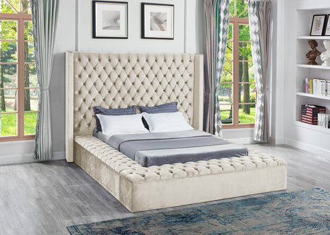 Beige Upholstered Bed w/Storage