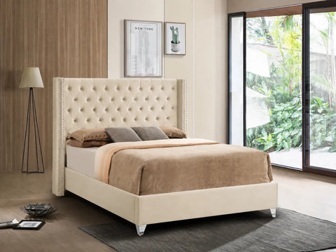 Beige Upholstered Bed