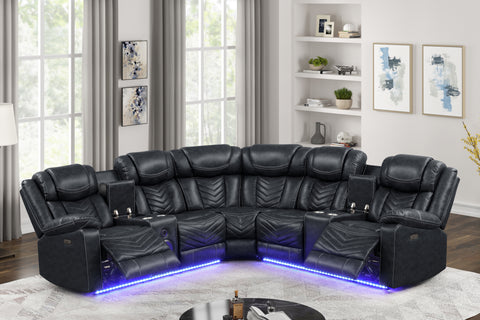 Black Upholstered LED Sectional with Speakers