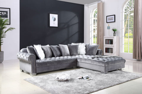 Gray Velvet Sectional Sofa Group