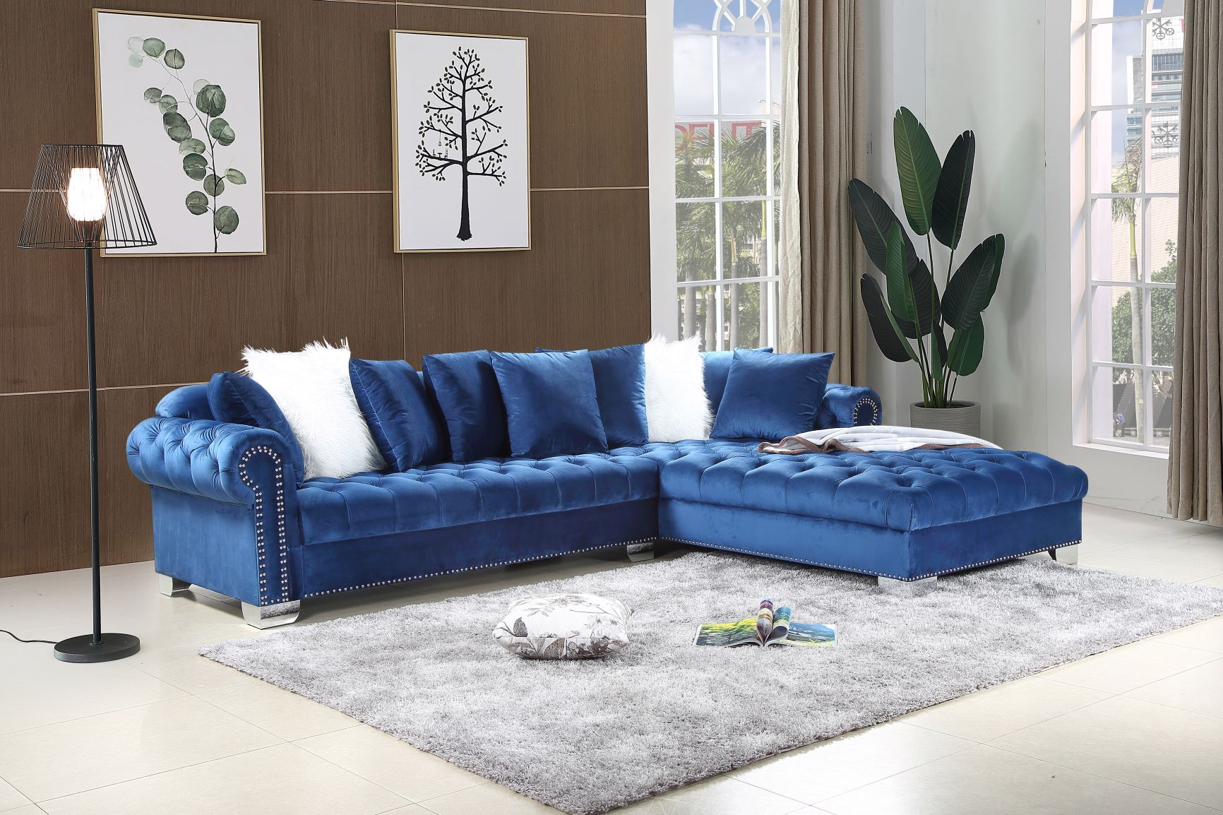 Navy Blue Velvet Sectional Sofa Group Pacific Imports Inc