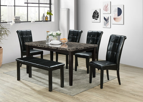 Black Dining Table w/ Bench Set; 6 PCS. SET