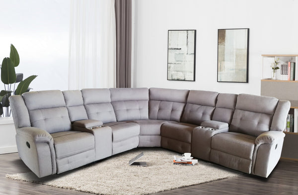 Taupe Fabric Sectional Group w/2 Console & 2 Recliner
