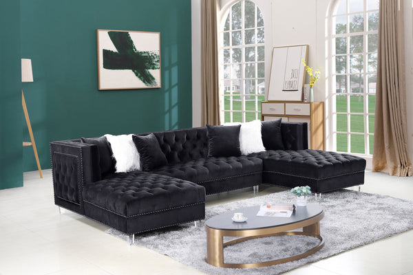 Black Velvet Sectional Sofa Group