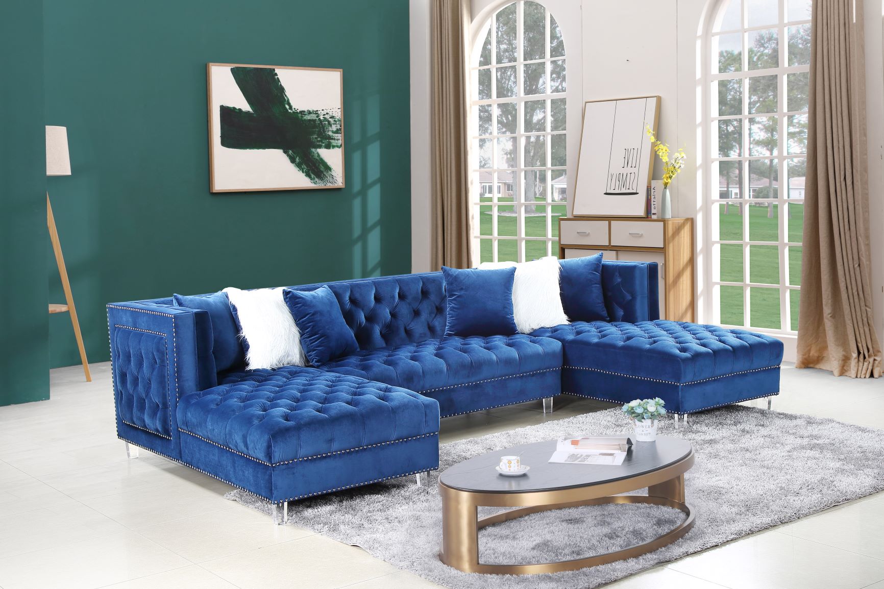 Navy Blue Velvet Sectional Sofa Group Pacific Imports Inc