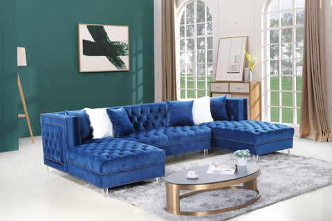 Navy Blue Velvet Sectional Sofa Group