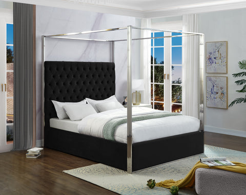 Black Upholstered Canopy Bed