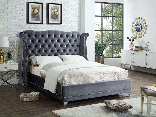 Gray Upholstered Bed