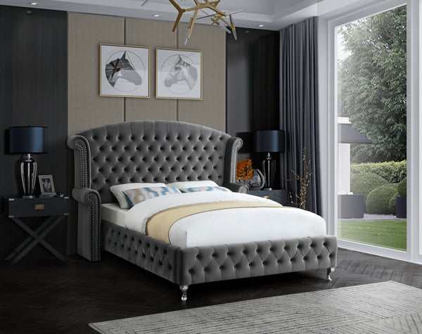 Gray Upholstered Bed
