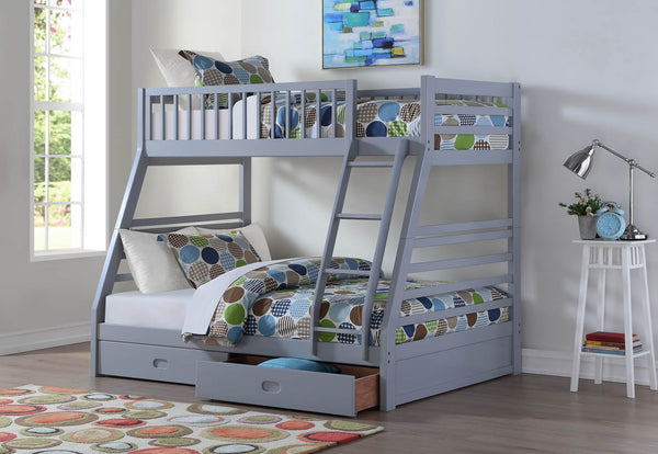 Wood Twin/Full Bunk Bed; Gray