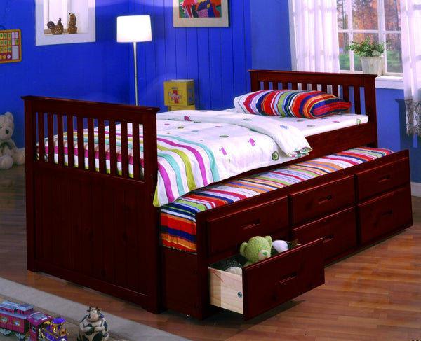 Twin Captain Bed w/Trundle & Drawers; Cherry