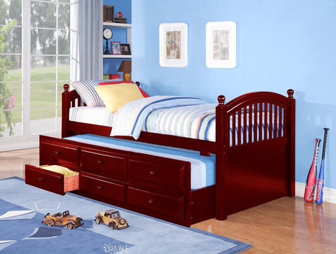 Twin Captain Bed w/ Trundle & Drawers Cherry - Furnlander