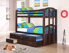 Twin / Twin Espresso Finish Wood Bunk Bed w/ Trundle Bed & Drawers - Furnlander