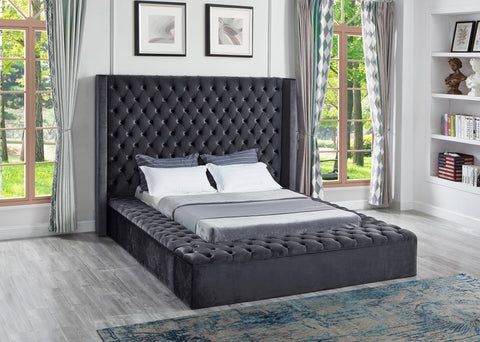 Gray Upholstered Bed w/Storage