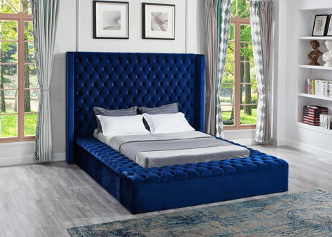 Blue Upholstered Bed w/Storage