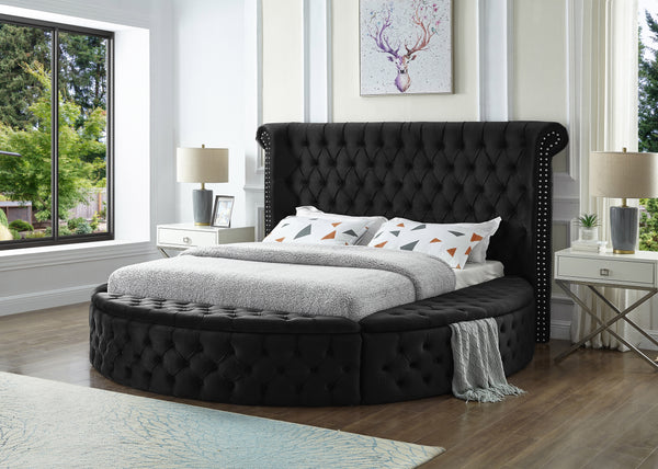 Black Round Upholstered Bed w/Storage