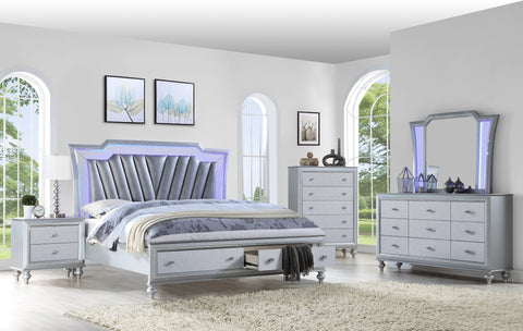 Silver LED Bedroom with Footboard Drawers