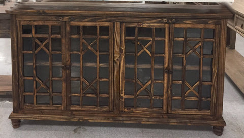 Rustic Antique Brown 4 Door Console Table
