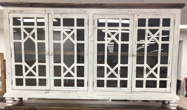 Rustic Antique White 4 Door Console Table
